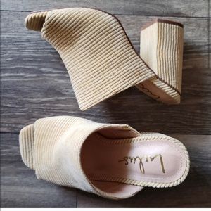 Corduroy Light Yellow Peep-Toe Mules